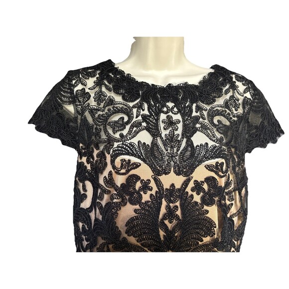 Tadashi Shoji Size 12  Black Lace Cocktail Dress Cap Sleeve Embroidered Tulle - Picture 9 of 14